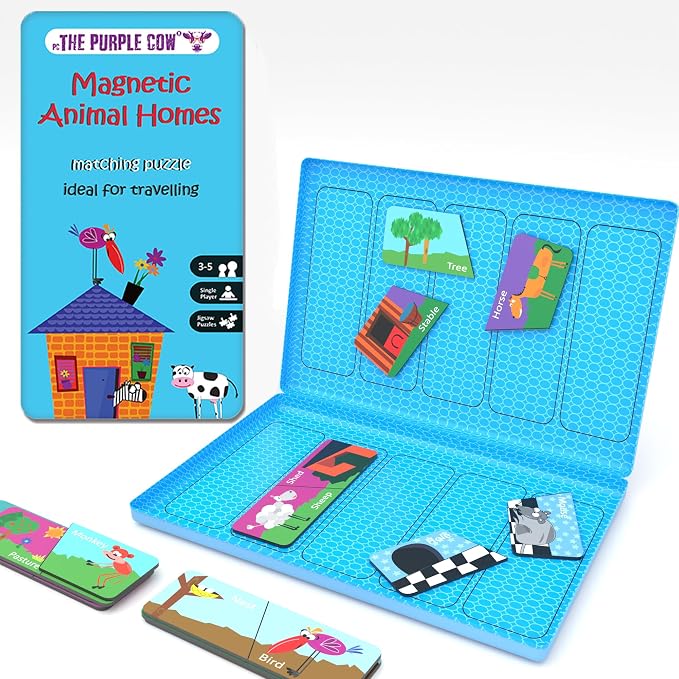 The Purple Cow - Magnetic Travel to Go Animal Homes - Matching Game, Multicolor