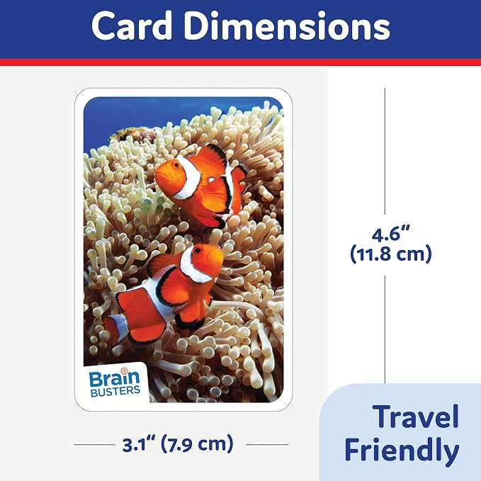 Brain Busters Trivia Card Set, Family Knowledge Cards Bundle with 120 Flash Cards - Multiple Choice Topics Including Environment, Sports, Ocean Life and Nature (Ages 6+)