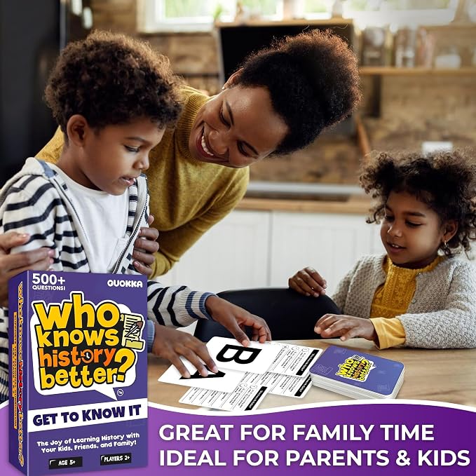 Quokka Card Games for Kids 8-12 - Board Family Games for Kids and Adults | History Trivia Cards for Family Game Night - Who Knows History Better 500+ Questions - Fun Card Game for Families and Teens