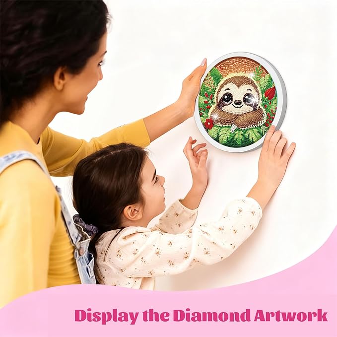 Gemozaic Sloth Diamond Art Kits for Kids Ages 6-8-12, Round Frame, 8 x 8 in | Cute Sloth Diamond Art for Kids 10 12 Year Old, DIY Easy Kid Big Gem Painting, Animal Arts and Crafts for Girl Birthday Gift