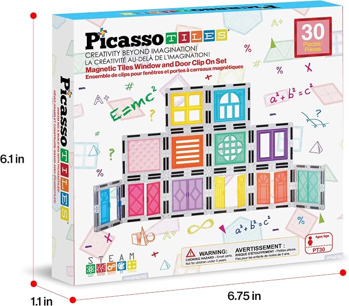 PicassoTiles Window and Door Clip On Magnetic Blocks Magnet Tiles Magnets Building Tile Construction Toy Set STEM Education Toys Learning Kit Stacking Block Playset Boys & Girls Age 3+ PT30
