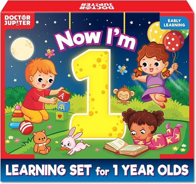 Doctor Jupiter Now I AM 1 Educational Learning Toy for 1 Year Olds | Set of Board Books and Fun Activities, Birthday Gift for Boys & Girls, Toddler Activities
