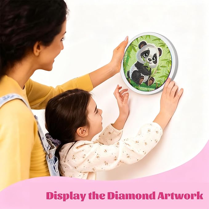 Gemozaic Panda Diamond Art Kits for Kids Ages 8-12, Round Frame, 8 x 8 in | Cute Animal Diamond Art for Kids 10 Year Old, DIY Easy Kid Big Gem Painting, Animal Arts and Crafts for Girl Birthday Gift