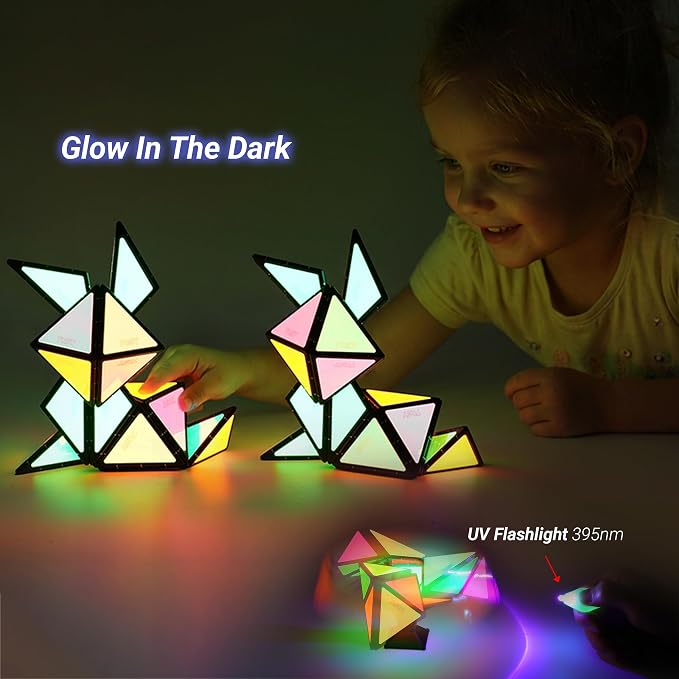 TOSY Magnet Pyramid - 1 Fidget Cube Transforms into 1 Billion Shapes, 243 Rare Earth Magnets, Glowing, Holographic Design, Spinner Accessory, Gift for Christmas Birthday (Set of 1 Stone 1 Glow)
