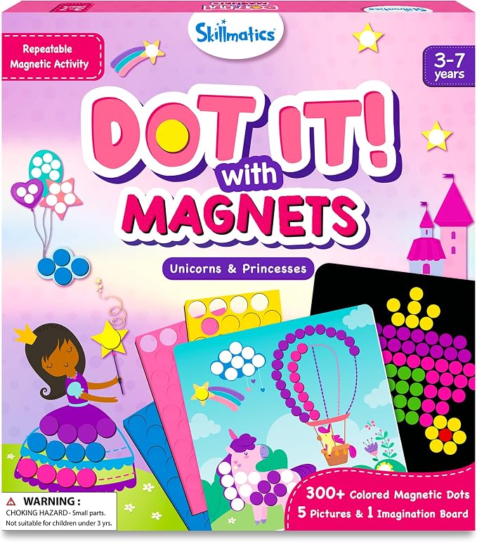 Skillmatics Art Activity – Dot It with Magnets Unicorns & Princesses | No Mess Repeatable Art for Kids, Craft Kits, DIY Creative Activity, Gifts for Boys & Girls Ages 4, 5, 6, 7, Travel Toy