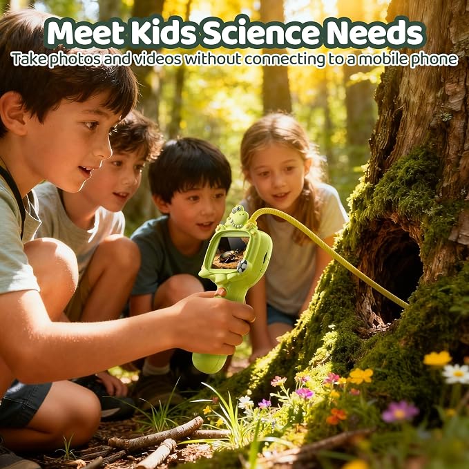 Kids Dinosaur Borescope Snake Camera with Light | 2.4" IPS HD Screen, Photo Video Capture, Waterproof Tube, Camping Outdoor STEM Toy Gift for 5 Year Old Boys Girls Ages 4-10