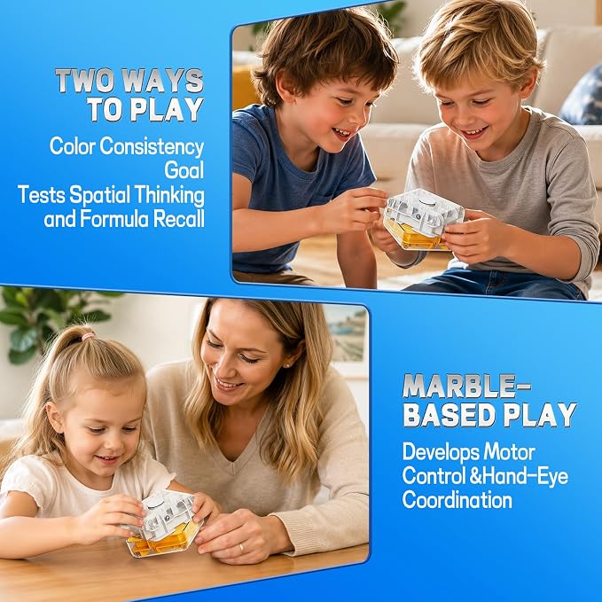 3D Maze Cube Ball Puzzle Brain Teaser for Adults & Kids, Educational Learning Toys Logical Thinking, Family Board Games Tabletop, Durable Puzzle Cube (White&Yellow, 2.4x1.8x2.4)