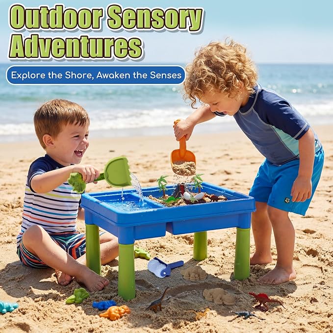 Lehoo Castle Sensory Table with Sand, Sand Table with Lid & 16 Dinosaurs | Sensory Bin with Adjustable Legs, 2.6Lbs Play Sand, Indoor Outdoor Play Sensory Toys, Beach Toy, Birthday Gift for Boys Girls