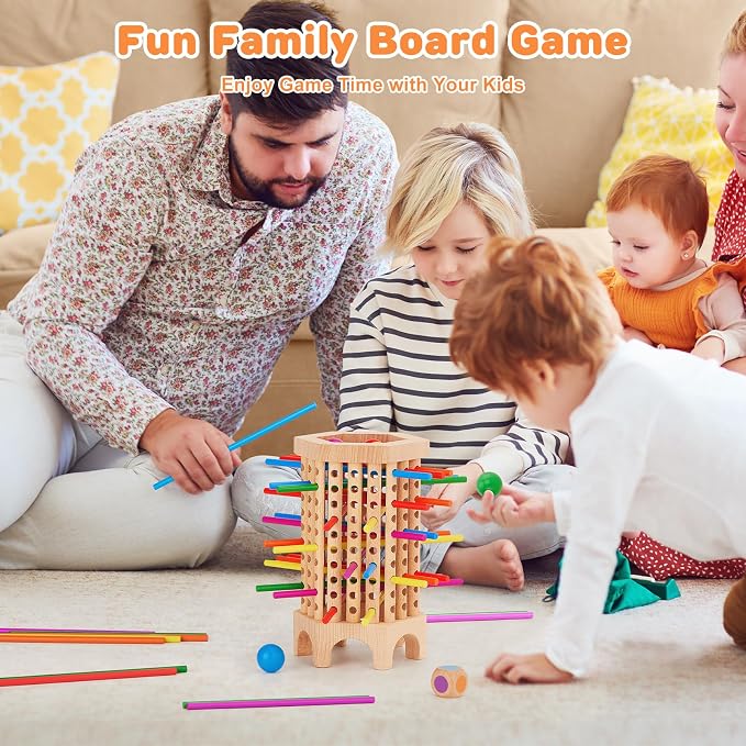 Centtechi Montessori Game Wooden Board Games for Kids 4-6-8, Colorful Sticks Math Educational Toys for Boys and Girls, Classic Fun Dice Games for Family Game Night 2-6 Players