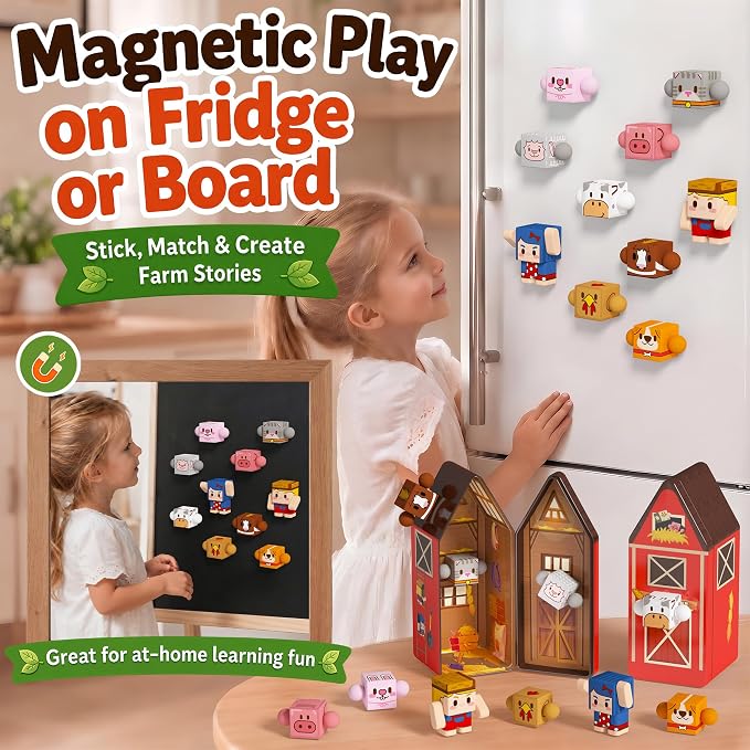 GobiDex Magnetic Travel Toys Farm Figures Set in a Portable Tin for Kids 3+ | Role Play Game, Kids Airplane Essentials, Road Trip, On-the-Go, Quiet Time, Toddler, Compatible, Poseable, Birthday Gift