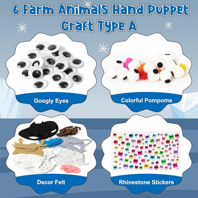WATINC Hand Puppet Making Kit, Felt Sock Puppet Toys for Kids (Polar A) | 6 Styles, Make Your Own Storytelling & Role Play Crafts, Creative Group Activity, Party Favors & Gifts for Kids Ages 4-8