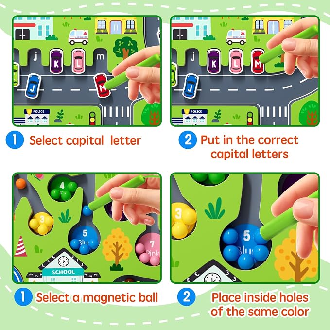 rifamee 2 in 1 Magnetic Color and Number Maze Magnet Alphabet Counting Double Sided Board Wood Puzzle Fine Motor Skills Montessori Preschool Toys Gifts for Boys and Girls 3-5 Age (Big Car, One Size)