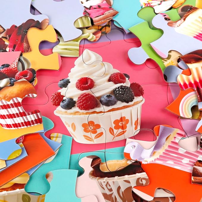 Jumbo Floor Puzzle for Kids,48 Piece Cupcake Jigsaw Puzzle Ages 3-8 | Dessert-themed Learning Puzzle with Decorated Cupcakes,Extra-thick Cardboard,35x24 in Completed,Gift for Boys and Girls