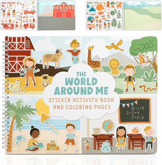Fun Sticker Book for Toddlers 2-4 - Kids Activity Book with 500+ Stickers | 12 Beautiful Themes Entertain Boys and Girls Ages 2-4 or 4-8 While Traveling - Incl. Coloring Pages