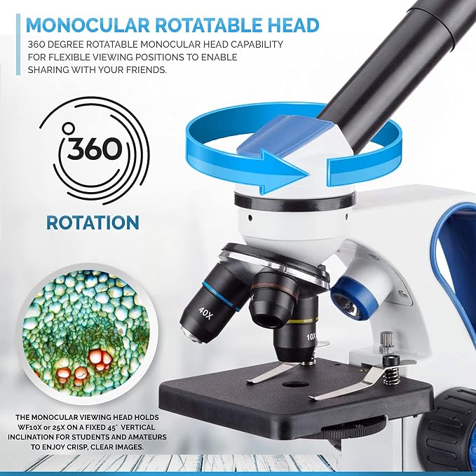 AmScope M162C-2L-PB10-WM All-Metal Compound Microscope 1000X Magnification | 40X-1000X Magnification LED Illumination All Metal Frame Includes Slides Prepared Kit Carrying Case Digital Camera Ready