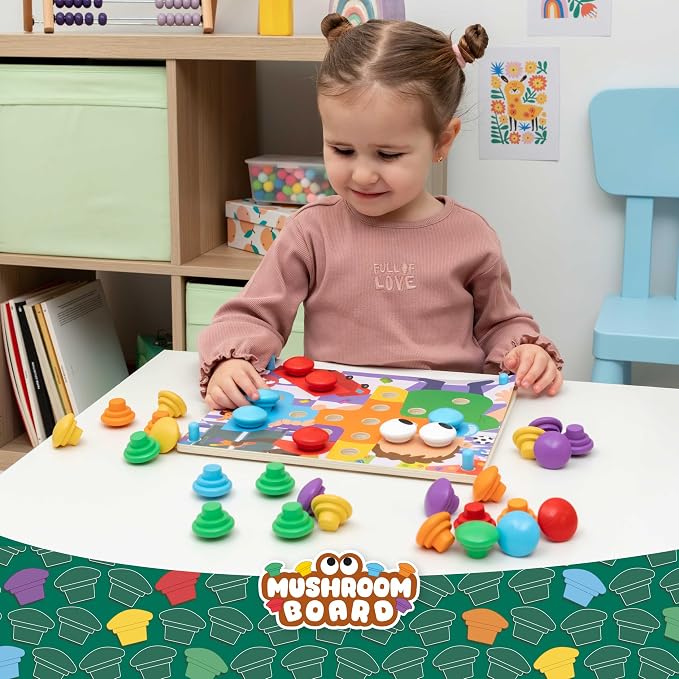 BONNYCO Button Art Toy with 50 Templates and 32 Buttons. Color Matching Peg Board for Kids, Montessori Toys for 2 Year Old, Wooden Puzzle for Toddlers 1-3, Baby Learning Games, Stem Educational Gift | Children's mosaic for fine motor skills. Puzzles an...