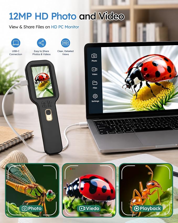 Kids Microscope Camera 500X Autofocus Magnifier STEM Gift Toy for Ages 4-12 | Handheld Digital Magnifying Glass Camera with 3.0" HD Screen and Photo/Video Record, Portable Edu Science Kits for Children