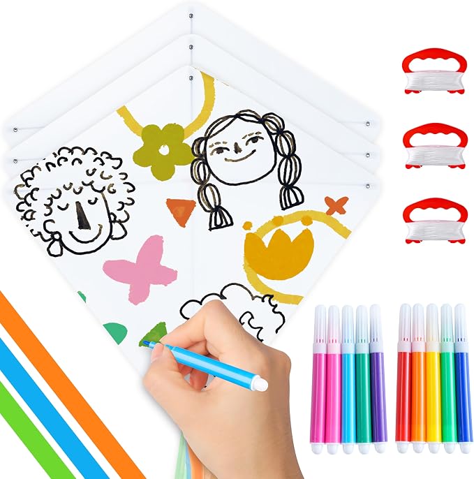 SYNCFUN 6 Packs DIY Kites for Kids with 10 Color Markers, Kids Making Craft Kits Bulk, Decorating Coloring Party Pack, Beach Kite Easy to Fly for Outdoor Games and Activities