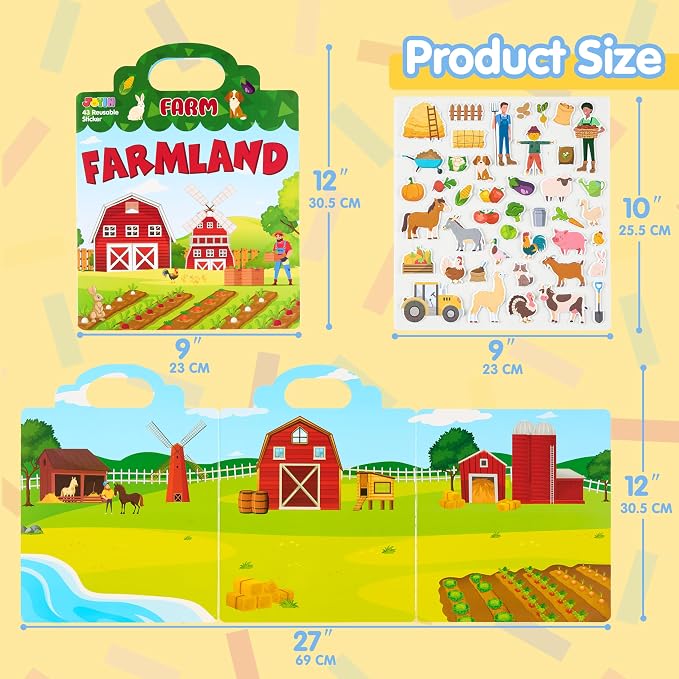 JOYIN Farm Animals Reusable Sticker Book for Toddlers, 3D Sticker Book for Kids 3 4 5, Travel Essentials, Airplane Activity Toys, Crafts Gifts, Birthday Gifts