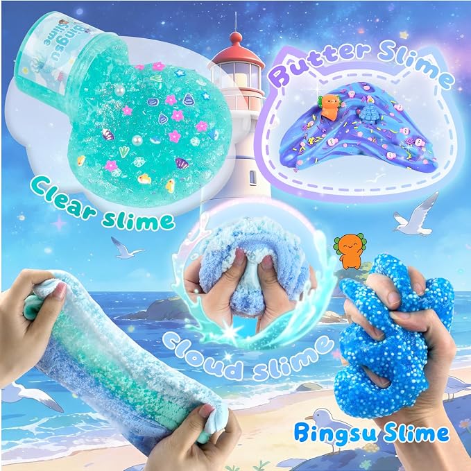 12-Pack Blue Slime Kit for Kids, Clear Butter Cloud Squishy Party Favor Set | Goodie bag stuffers, Easter basket fillers, birthday party favors and sensory slime toys for boys and girls ages 4-10