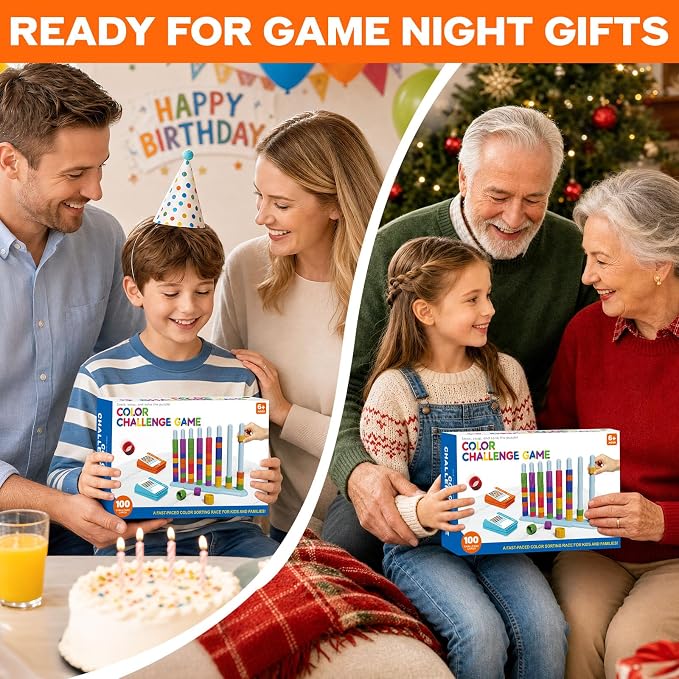 FLLOBE Color Challenge Game, Color Matching Puzzle Game for Family Game Night and Parties, Board Games for Kids 6-8-12 and Adults, Stacking Game Toys Gifts for Boy & Girl Birthday Christmas
