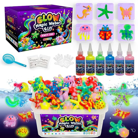 Kiditos Glow-in-the-Dark Magic Water Elf Toy Kit for Kids, DIY Craft Kit | 6 Gels & 6 Molds, Magic Aqua Fairy Water Gel Kit, STEM Science Activity, Party Favors & Birthday Gifts for Kids Ages 3+