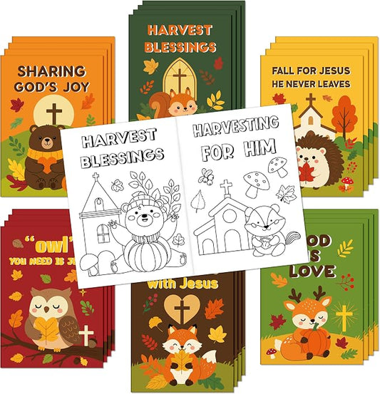 Dvbonike 24Pcs Fall Religious Animals Coloring Books DIY Color-in Pages | Autumn Party Favor, Christian Activity, Drawing Booklet Bulk, Sunday School Supplies, Classroom Rewards, Thanksgiving Gift