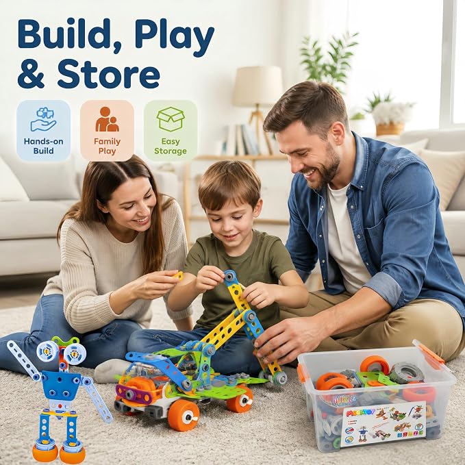 11 in 1 STEM Building Toys, 175 Pieces Construction Kit for Kids Ages 4-8 | 11 Creative Models with Guide Booklet, Encourages STEM Learning & Teamwork, Ideal Gift for Boys Girls, Storage Box Included