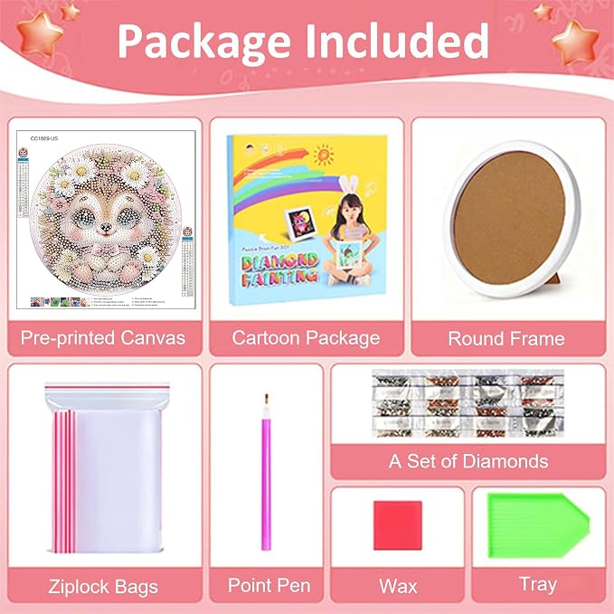 Gemozaic Hedgehog Diamond Art Kits for Kids Ages 8-12, Round Frame, 8x8 in | Cute Animal Diamond Art Paitning for Kids 10 Year Old, Easy Kid Big Gem Painting, DIY Arts and Crafts for Girl Birthday Gift