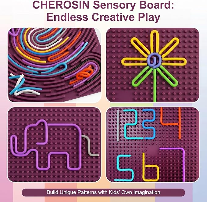 Large Sensory Activity Board, Silicone Fidget Toy for Autism, ADHD & Stress Relief, Double-Sided Quiet Montessori Fine Motor Skills Toy Gift for 3+ Kids, Adults with 36 Strips Portable Bag (Berry)
