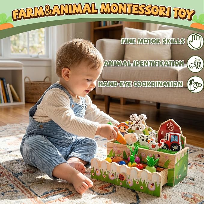 Montessori Toys for 18 Months+ | Wooden Animal Farm Kids Toys | Shape Sorting Educational Learning Fine Motor Skills |Birthday Gifts for Girl&Boy