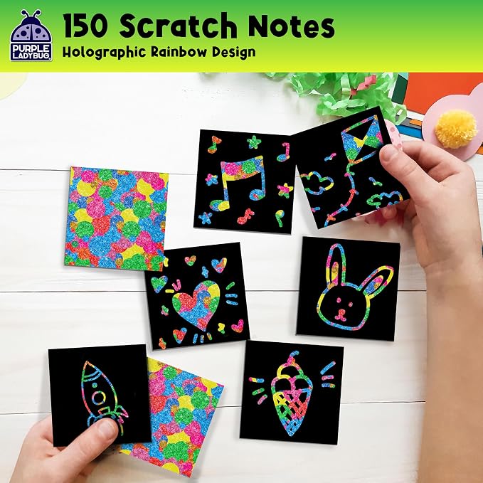 Scratch Notes - 150 Pcs Rainbow Holographic Scratch Art Paper | Gifts for Teen Girls & Boys, Back-to-School Classroom Must Have Essentials, Stocking Stuffers, Trendy Stuff for Teen Girls