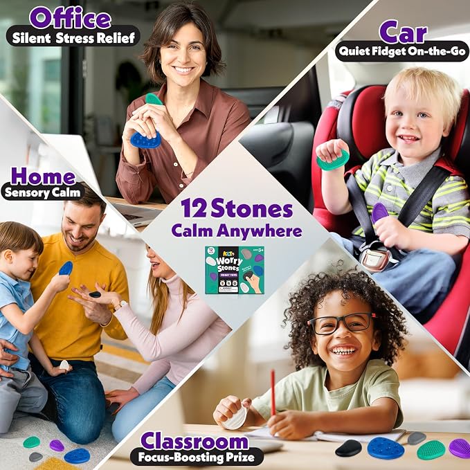 Fidget Toys Adults Sensory Stones: 12 Pack Textured Worry Stone for Autism Kids Calming Down - Fidget Stress Toys for Stress Reduce - Students Prizes Fidget Toys
