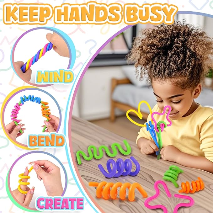 Fidget Toys Sensory Sticks for Kids: 12 Pack Sensory Toys for Kids with Autism Calming - Quiet Fidgets for Classroom Must Have - Creative Party Favors Gifts Travel Essentials