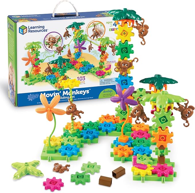 Learning Resources Gears Movin' Monkeys Building Play Set, STEM Activities, Fine Motor Skills, Toddler Explorer Kit, Science and Construction, Boys and Girls Gifts, Ages 5 and Up