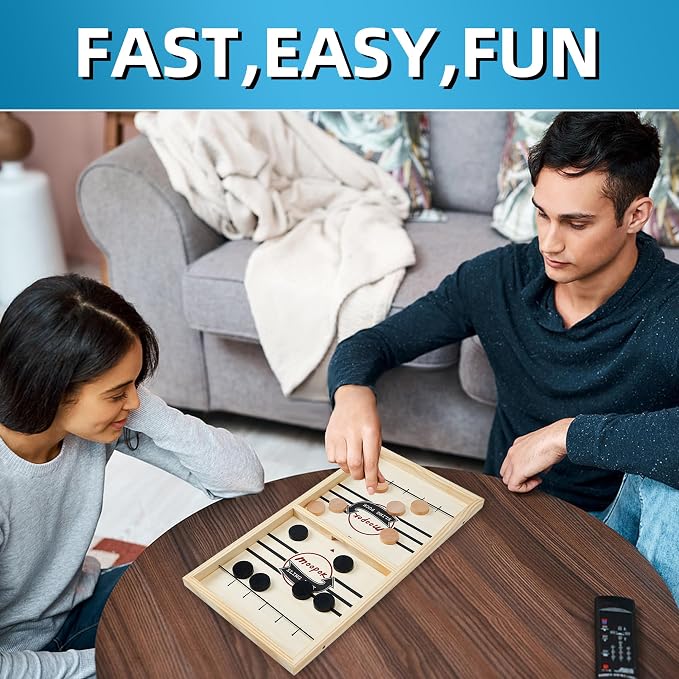 moopok Fast Sling Puck Game - Fast Action Super Foosball Table Desktop Battle Slingshot Wooden Air Hockey Board Game -Guaranteed Fun for Family Game Night or Friends Party