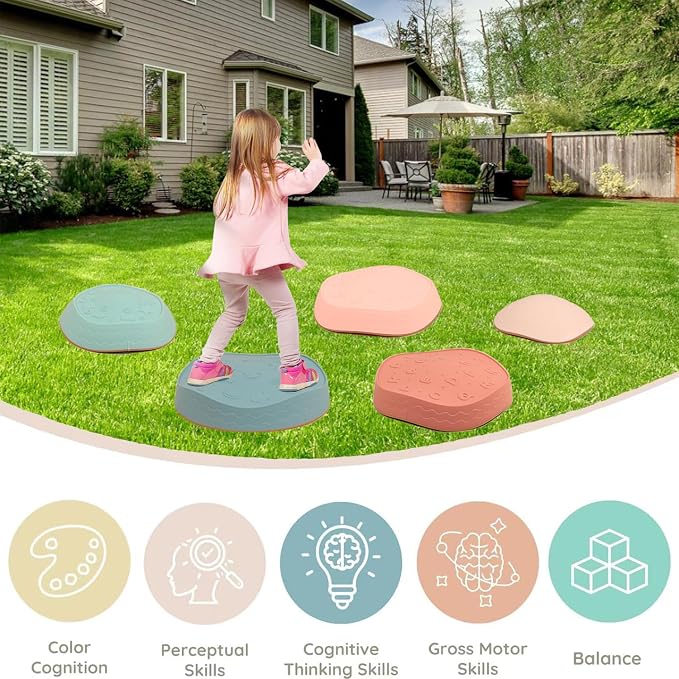Fanboxk Stepping Stones for Kids,Non-Slip Toddler Sensory Toy | Sensory Balance Stepping Stones for Promoting Toddler Balance Coordination Skills,Up to 220 LBS for Indoors or Outdoors Play