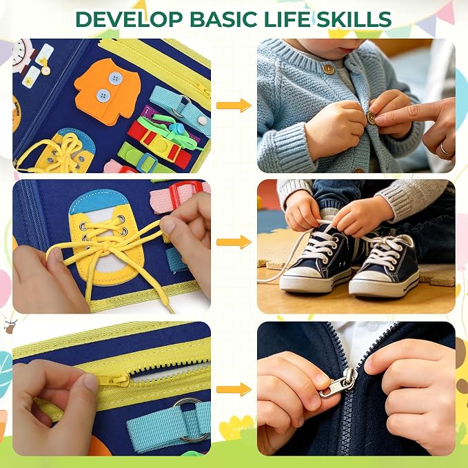 Busy Board Montessori Toys, Busy Book for 3 Year Old Toddler Boy Birthday Gifts, Montessori Toys Busy Board for Toddlers, Learning Educational Toddler Travel Activities