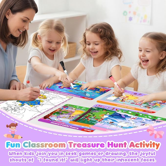 Search and Find Activity Books, 2 In 1 Princess Seek Game Coloring Books | Preschool Educational, Travel Games Toys for Car Airplane, Road Trip Activities for Kids, Birthday Gifts Kids Ages 3-8