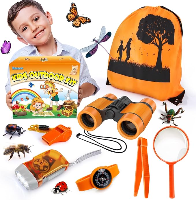 Kids Explorer Kit & Bug Catcher Kit, 7 Pcs Kids Outdoor Exploration Set | Camping Gear with Backpack & Binoculars, Ideal Outdoor Adventure Toys for Boys Girls 3-12