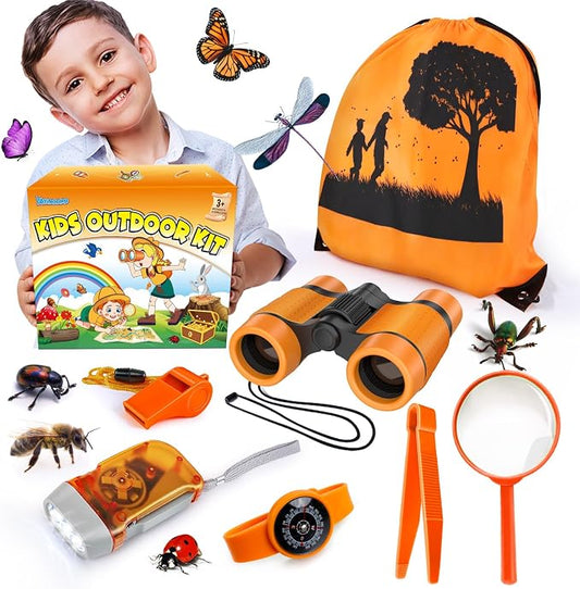 Kids Explorer Kit & Bug Catcher Kit, 7 Pcs Kids Outdoor Exploration Set | Camping Gear with Backpack & Binoculars, Ideal Outdoor Adventure Toys for Boys Girls 3-12