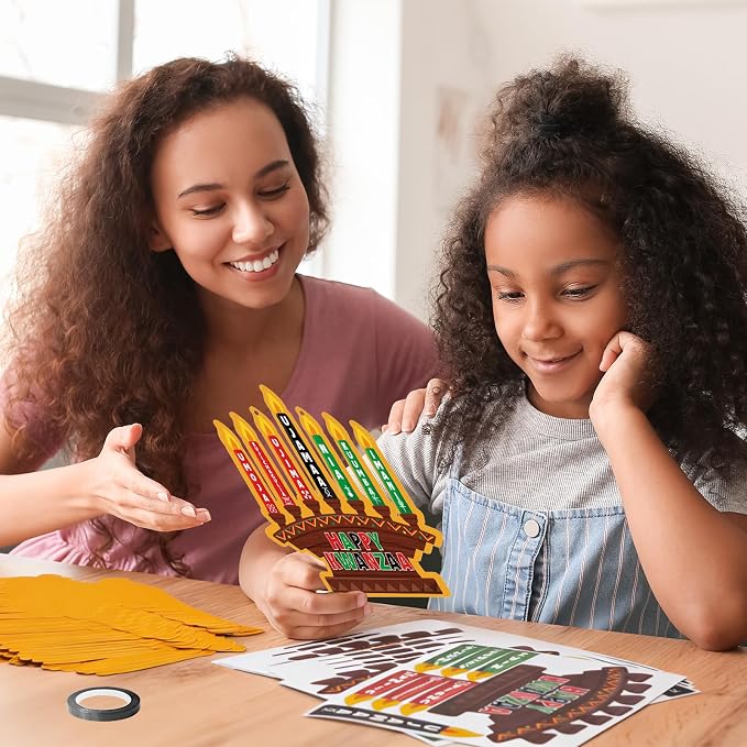 Cinrobiye 24 Set Kwanzaa Craft Kit Bulk DIY Kinara Candles Arts and Crafts with Stickers Happy Kwanzaa Hanging Ornament Gifts for Home School Art Project Activity African Heritage Holiday Party Favors