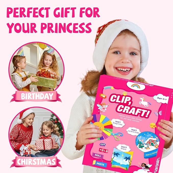Toddler Scissor Skills Activity Book, Art Supplies and Crafts for Kids 4-6 | Fine Motor Toys Game, 2 Safety Scissors, Easter Christmas Birthday Gifts for Kids Little Boys Girls, Preschool Snip Learning