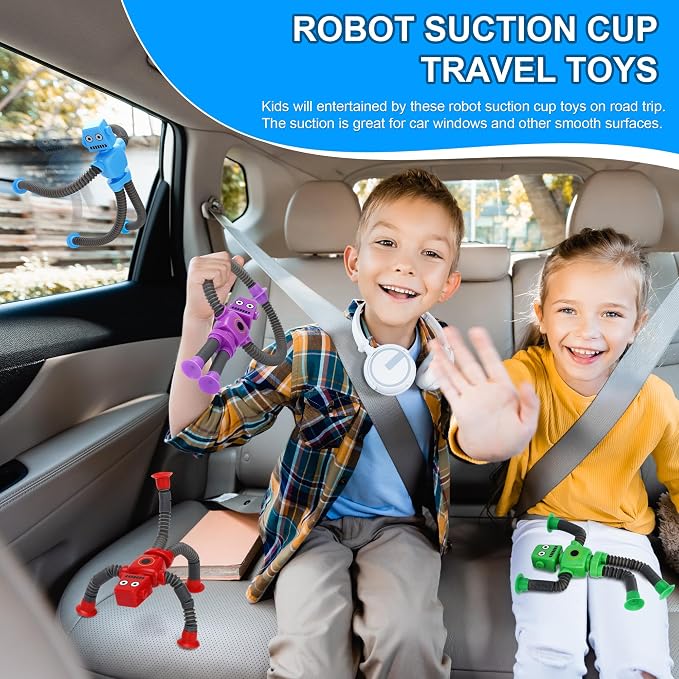 Robot Sensory Pop Tubes Toys 12PCS for Toddlers Boys Age 3-8, Suction Cup Stretchy Fidget Toy, Travel Toys, Autism Stress Relief, Birthday Christmas Stocking Stuffers Party Favors