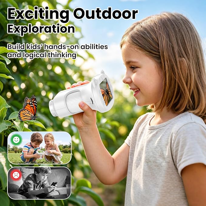 Alotwan Handheld Kids Microscope, Digital 1000X Miniscope, HD 2.4" Screen