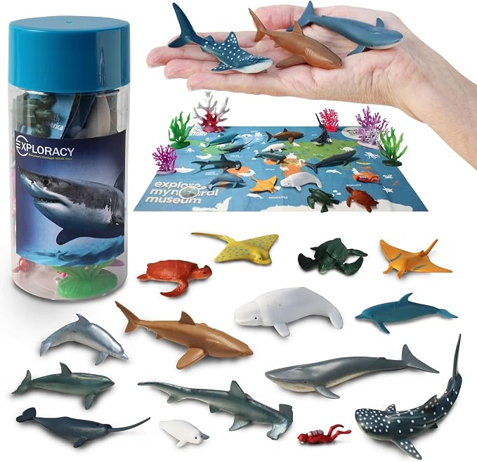 15pcs Mini Sea Animals Toys for Kids Toddlers Ocean Animal Toy Figurine Realistic Sealife with Shark Whale & Dolphin Bath Toys Sensory Bin Play Birthday & Party Favors