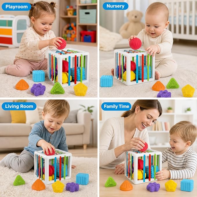 Montessori Toys for 1 Year Old - 6 Pc Shape Sorter Activity Cube | Toddler Learning Toy, Developmental Skills, 12 Months & Up, 1st Birthday Gift for Toddlers 1-3