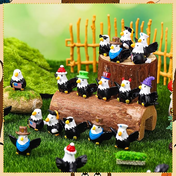 32 Pack Bald Eagle Toy Figures, Novelty Tiny Bald Eagle to Hide | Birthday Party Favor Gift Decoration (10 Styles)