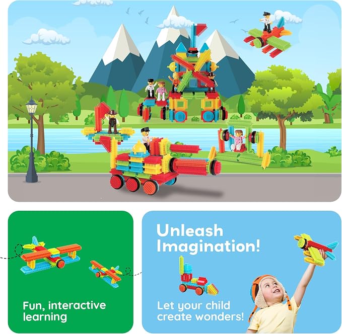 PicassoTiles 116 Piece Hedgehog Building Blocks, STEM Toy Set Kids Ages 3+ | soft interlocking bristle tactile construction, 4 action figure characters, decorative eyes, early educational creative play