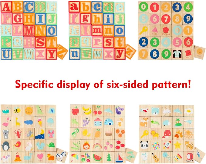 ABC Wooden Building Blocks for Toddlers 1-3 Large, 26 PCS Alphabet & Number Stacking Blocks, Educational Learning Toys for Boys Girls Kids Gifts 1.65''